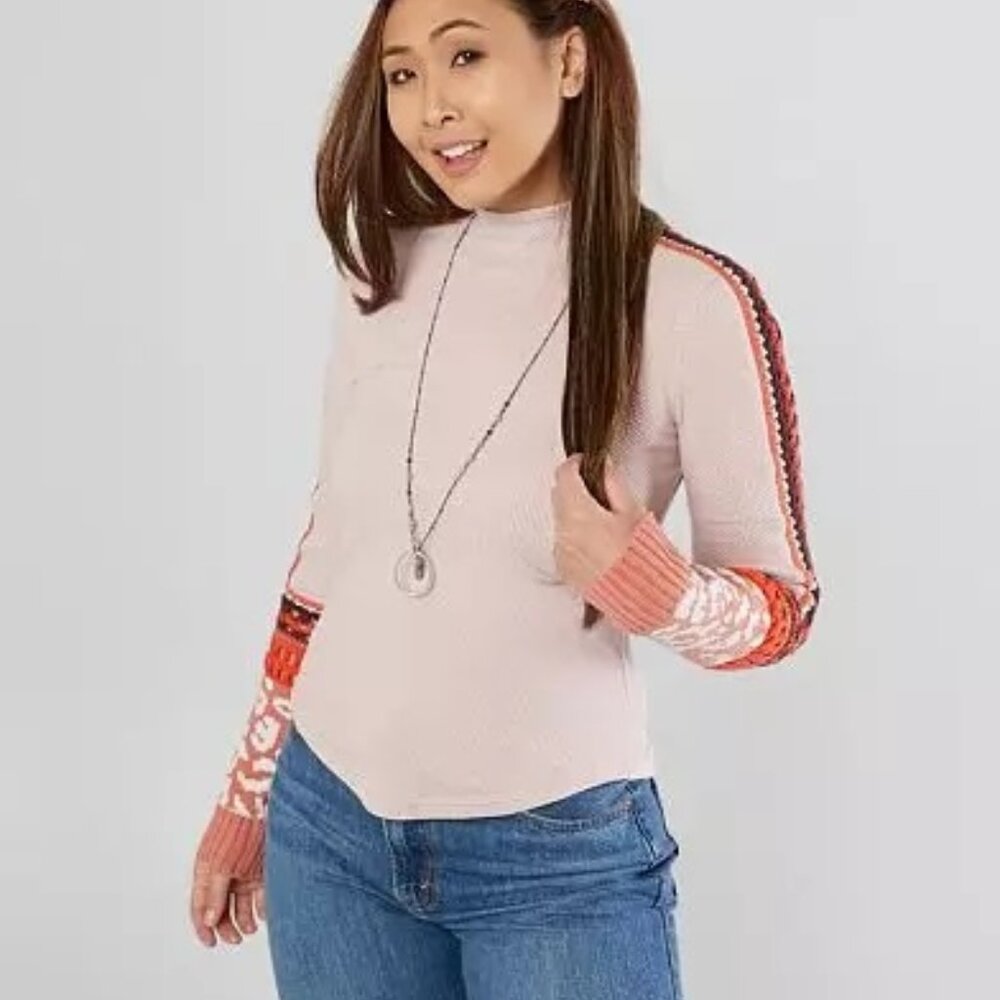NWT Free People Switch It Up Thermal Top with crochet sleeves